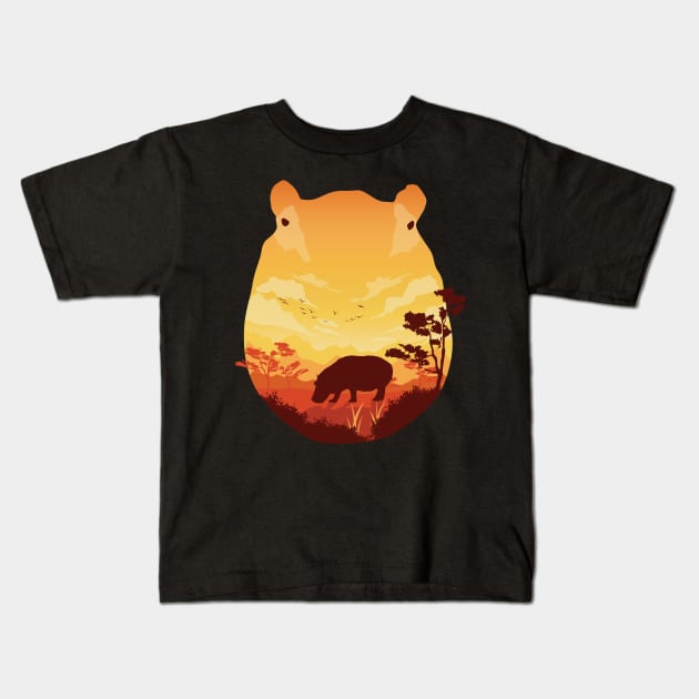 Hippo landscape Kids T-Shirt by Jackson Lester